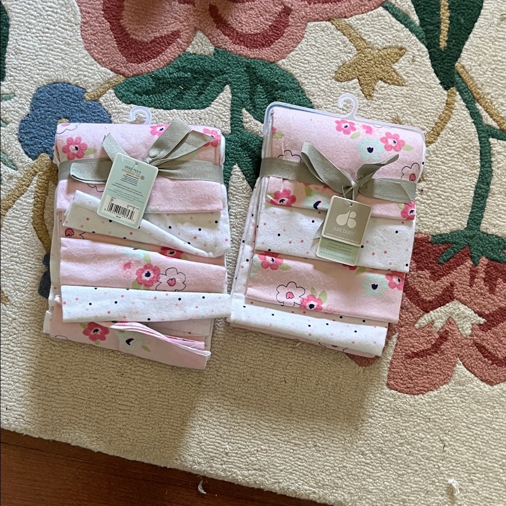 Floral Baby receiving blankets - NWT four Pink baby blankets burp cloth floral
